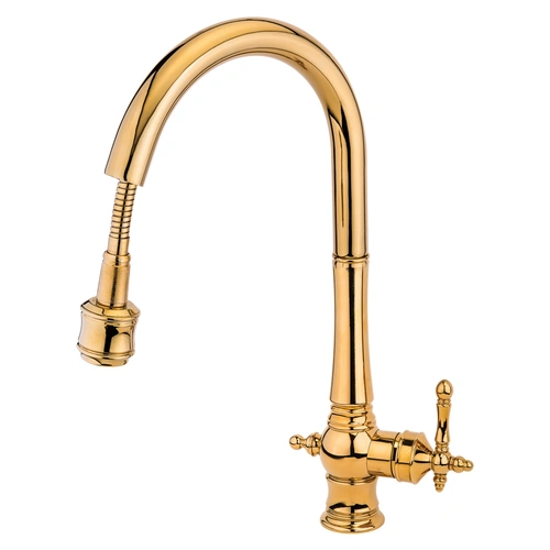 شیر آشپزخانه شلنگدار شیرآلات بهداشتی قهرمان مدل نگین طلایی